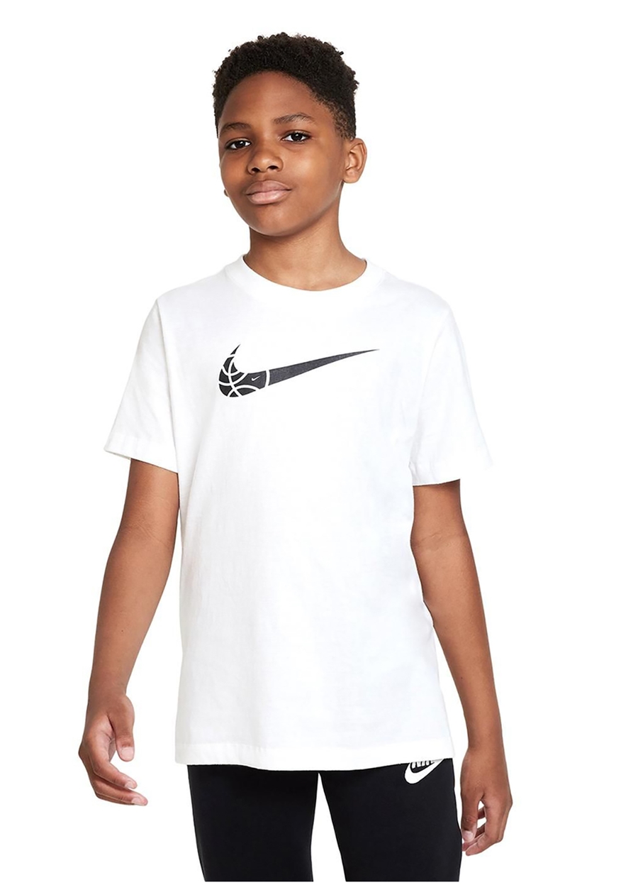 Nike Çocuk Beyaz Bisiklet Yaka T-Shirt DR8794-100 B NSW TEE CORE BBALL
