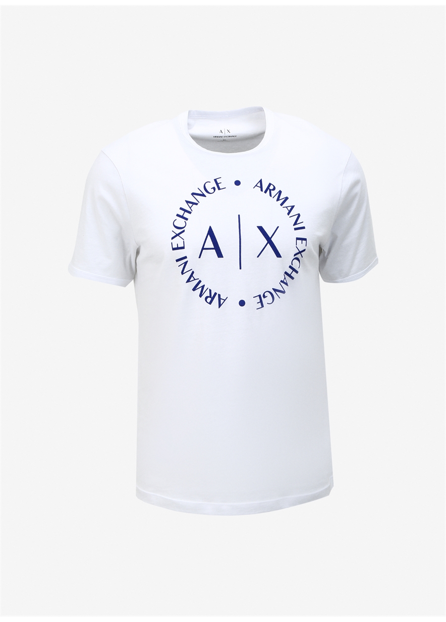 Armani Exchange Bisiklet Yaka Baskılı Beyaz Erkek T-Shirt 8NZTCD 61AB WHITE/NEW ULTRAMARIN