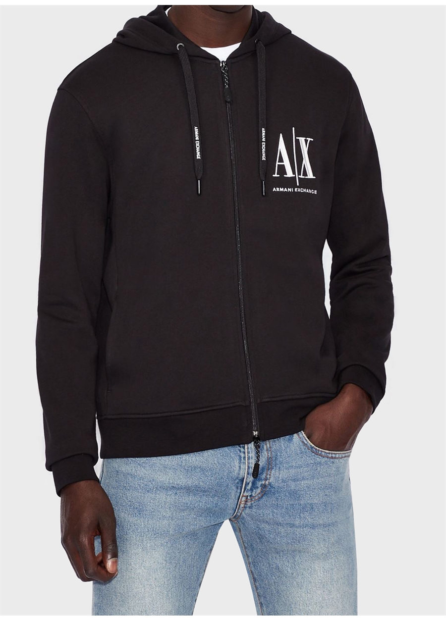 Armani Exchange Kapüşon Yaka Siyah Erkek Sweatshırt 8NZMPP 1200 BLACK