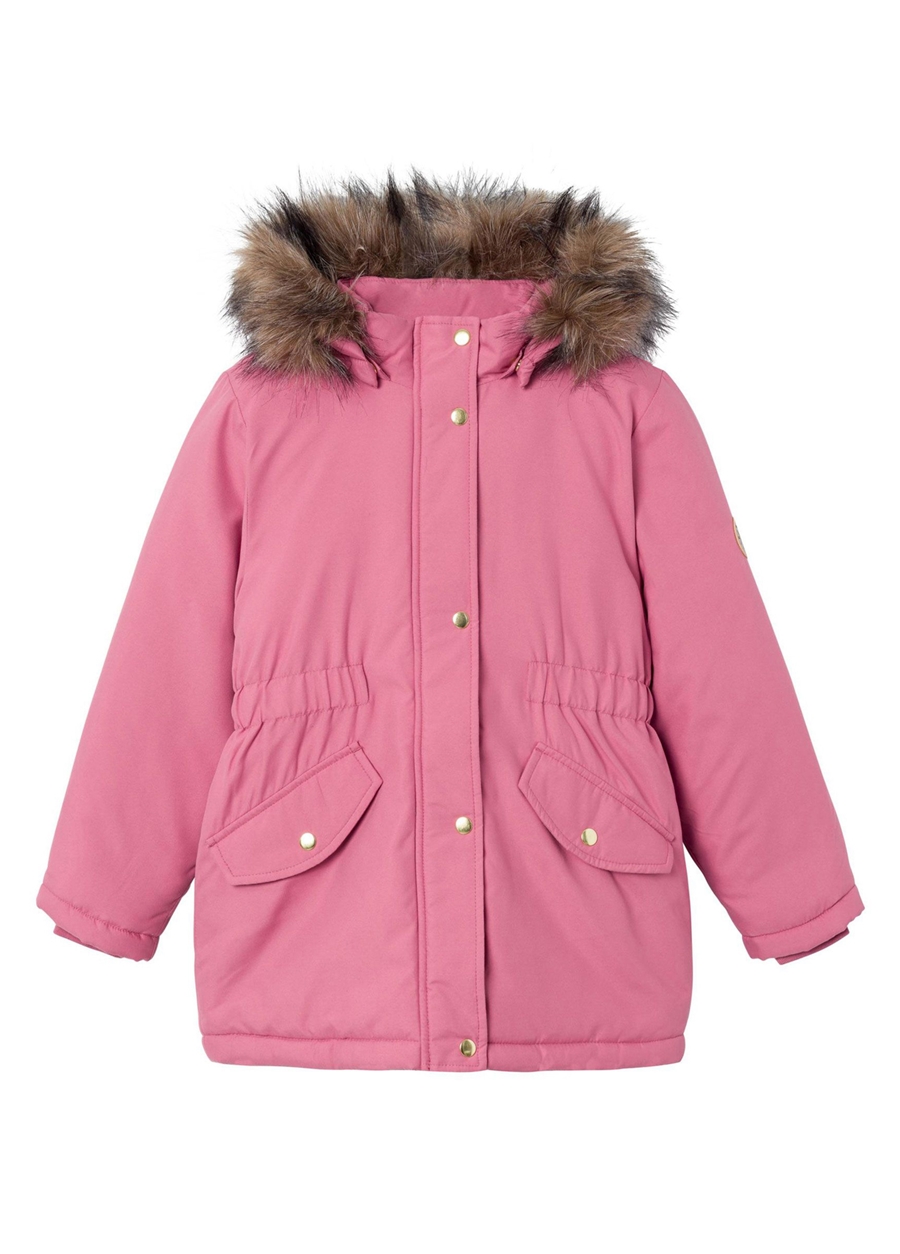Name İt Pembe Kız Çocuk Kapüşonlu Normal Bel Kürklü Mont Nkfmarlin Parka  Jacket Pb - 1741045 | Boyner