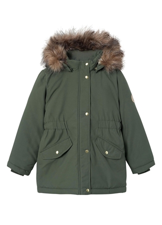 Name İt Haki Kız Çocuk Kapüşonlu Normal Bel Kürklü Mont NKFMARLIN PARKA JACKET PB_0