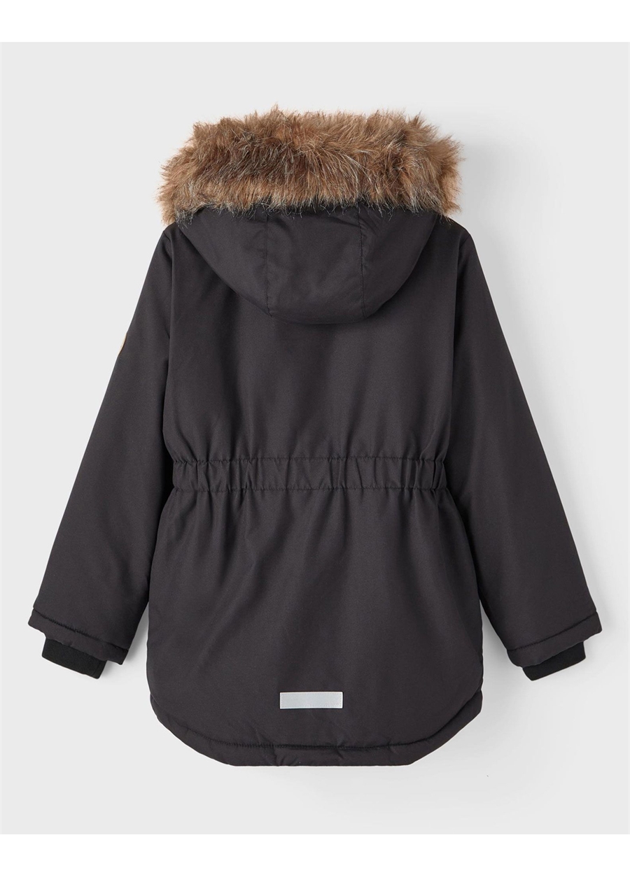 Name İt Siyah Kız Çocuk Kapüşonlu Normal Bel Kürklü Mont NKFMARLIN PARKA JACKET PB_1