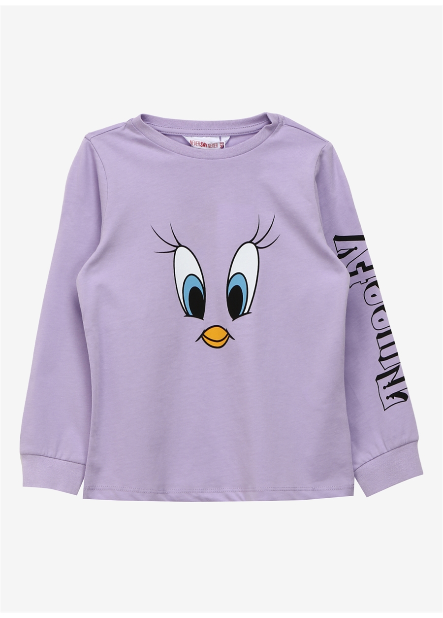 Never Say Never Kız Çocuk Lila Bisiklet Yaka Düz LOONEY TUNES-TWEETY Pijama Takımı