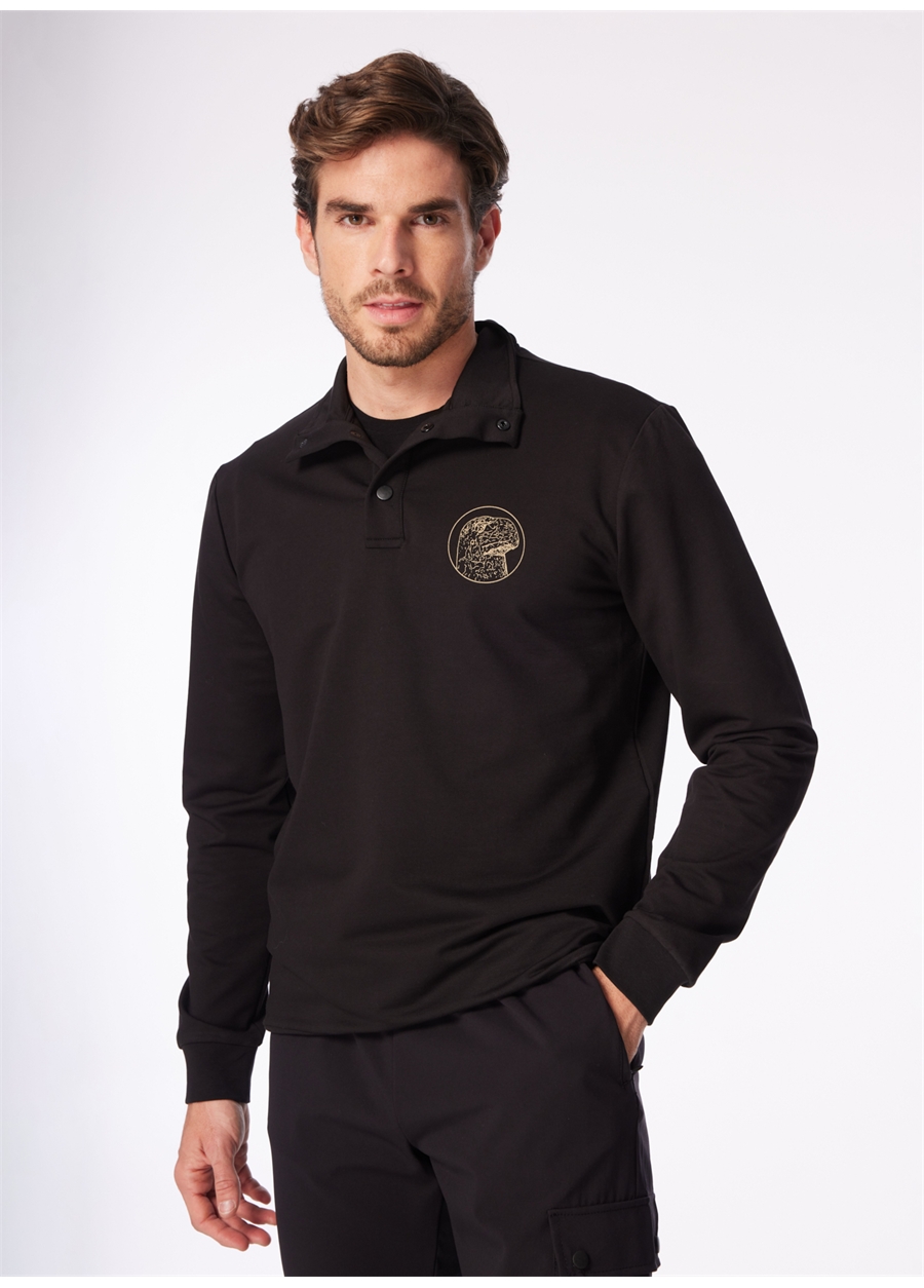 Fabrika Siyah Erkek Dik Yaka Basic Baskılı Sweatshirt FS4SM-SWT 0514_1