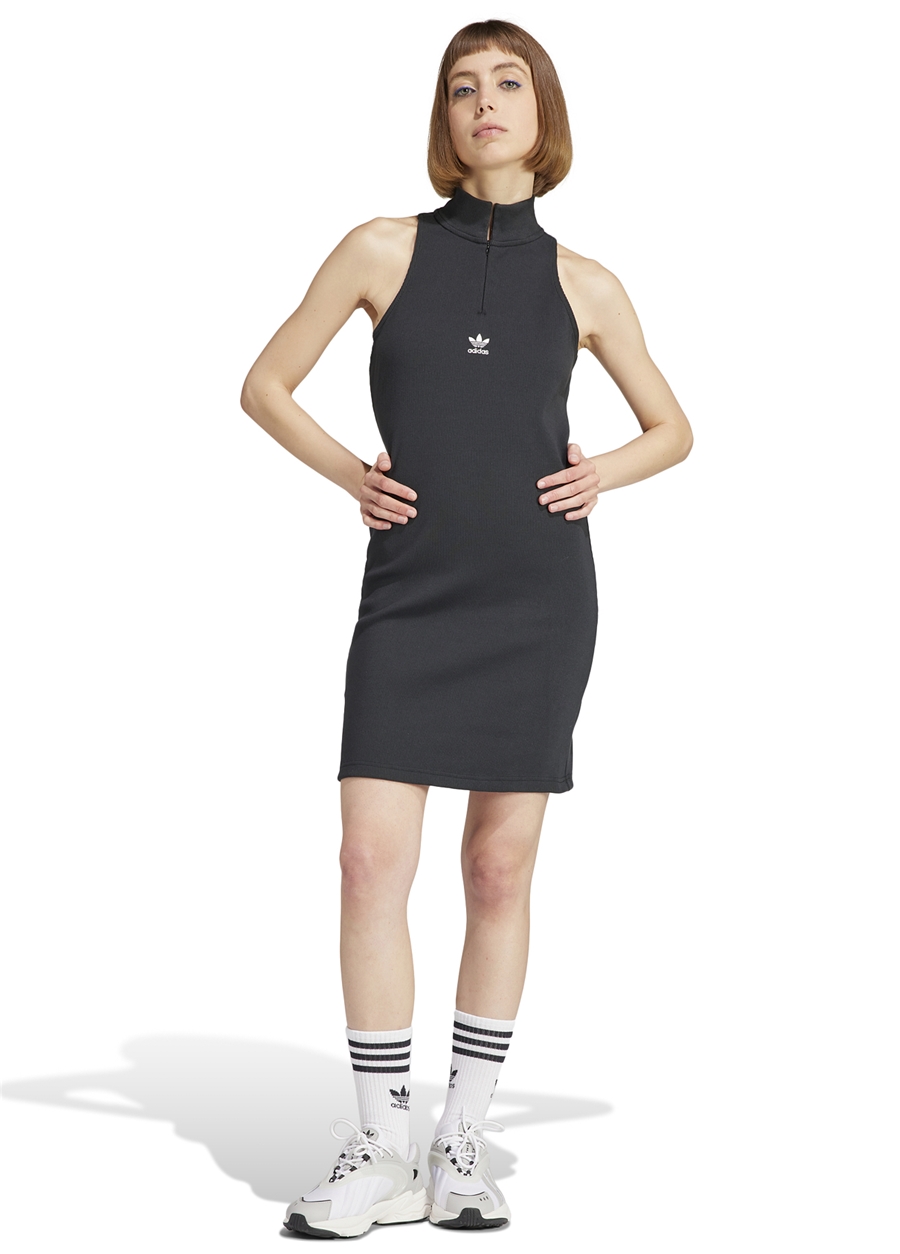Adidas Siyah Kadın Fermuarlı Slim Fit Elbise IJ5029-RIB DRESS