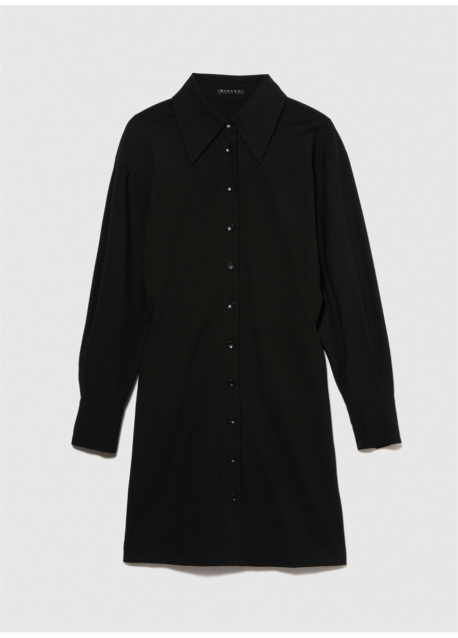 Sisley Gömlek Yaka Siyah Mini Kadın Elbise 4PH7LV04N