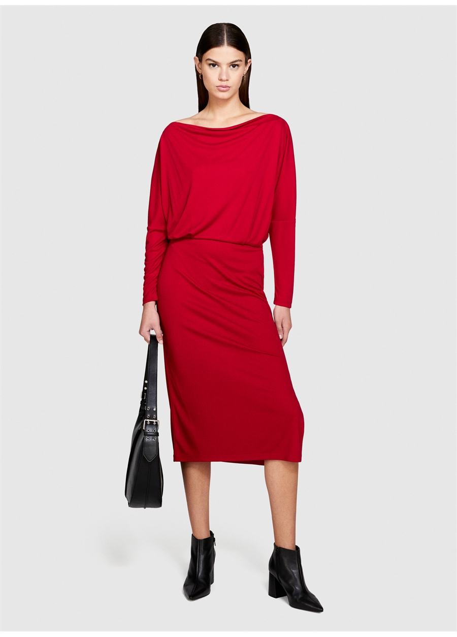 Sisley Kayık Yaka Kırmızı Standart Kadın Elbise 42HPLV04L