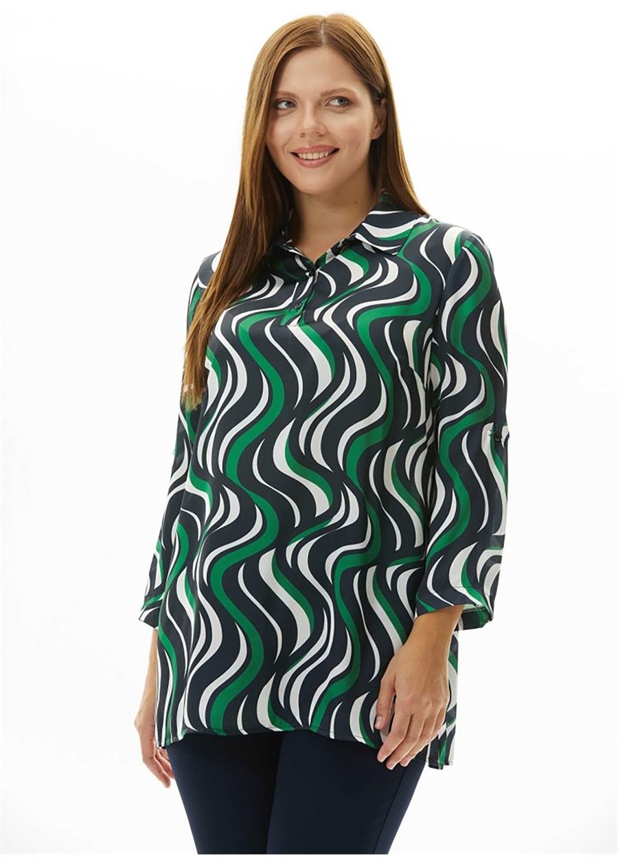 Selen Polo Yaka Emprime Çok Renkli Kadın Bluz 23KSL8651
