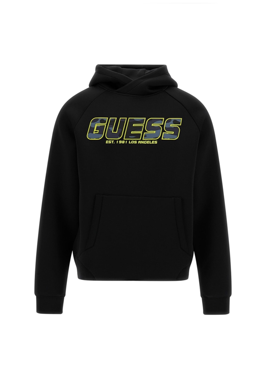 Guess Siyah Erkek Kapüşon Yaka Zip Ceket Z3BQ15KBZ92JBLK-DERYCH HOODIE