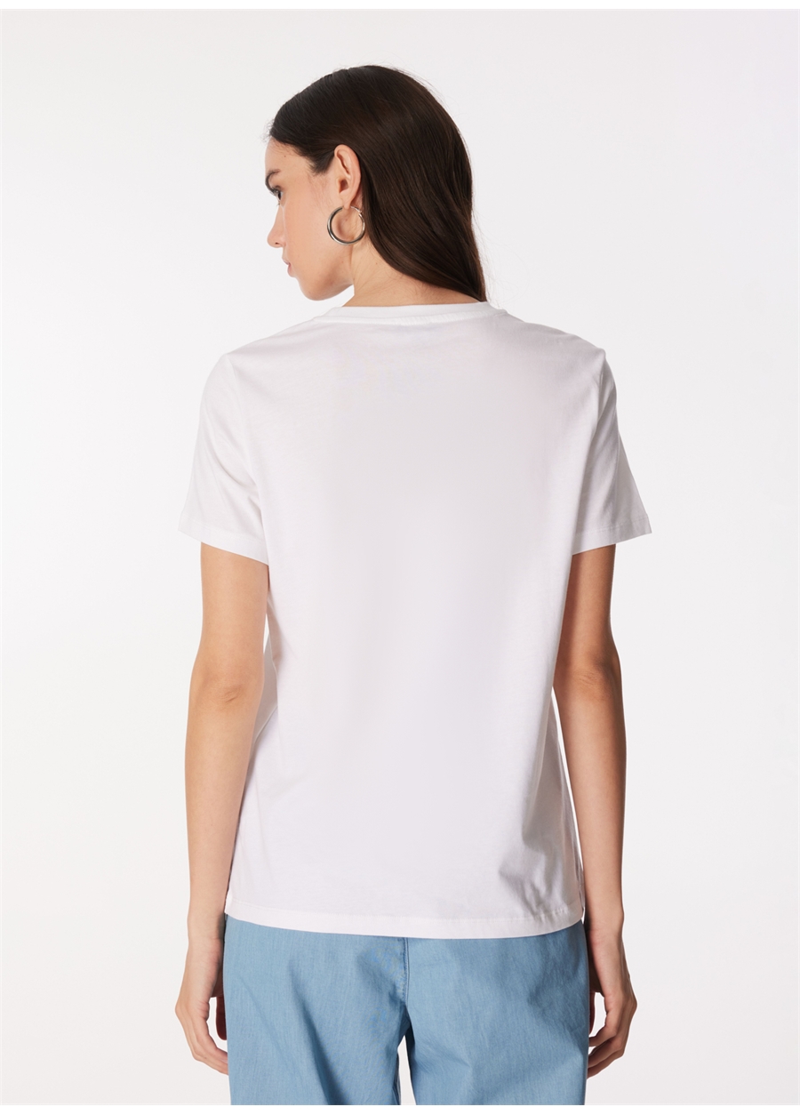 Fabrika Beyaz Kadın Bisiklet Yaka Basic T-Shirt F4SL-TST0350_4