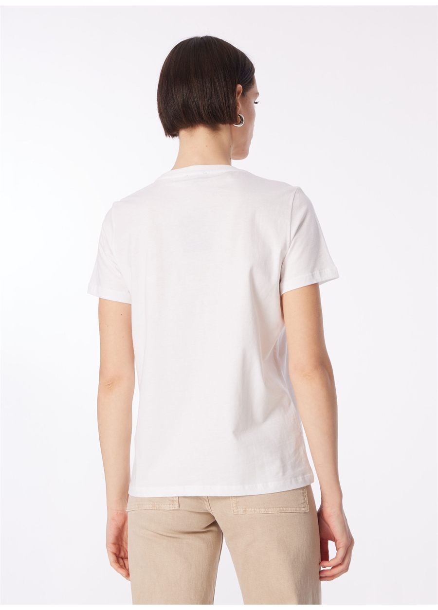 Fabrika Beyaz Kadın Bisiklet Yaka Basic T-Shirt F4SL-TST0362_4