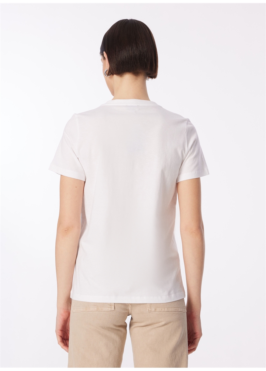 Fabrika Beyaz Kadın V Yaka Basic T-Shirt F4SL-TST0354_4