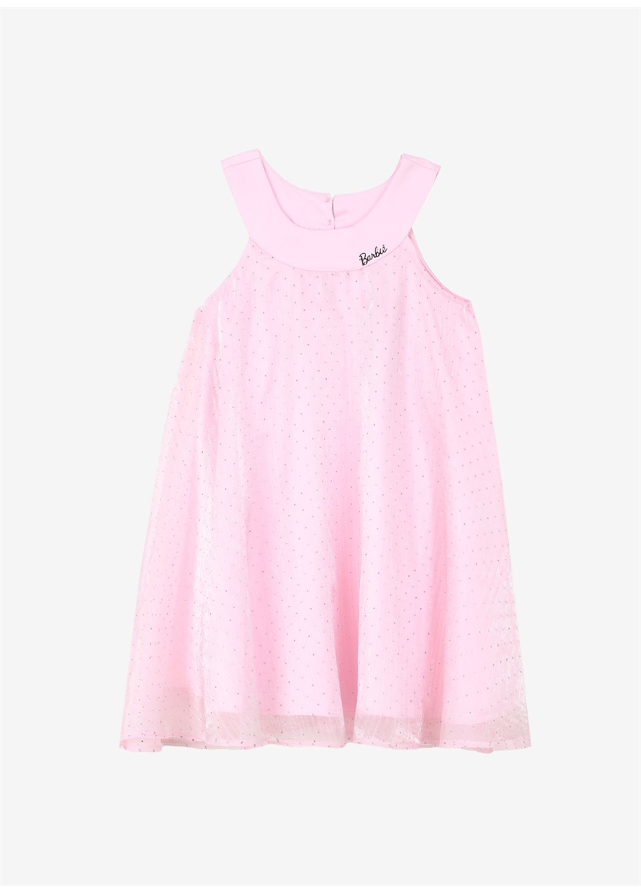 Barbie Pembe Kız Çocuk Bisiklet Yaka Regular Fit Simli Elbise BRB4SG-ELB6005_0