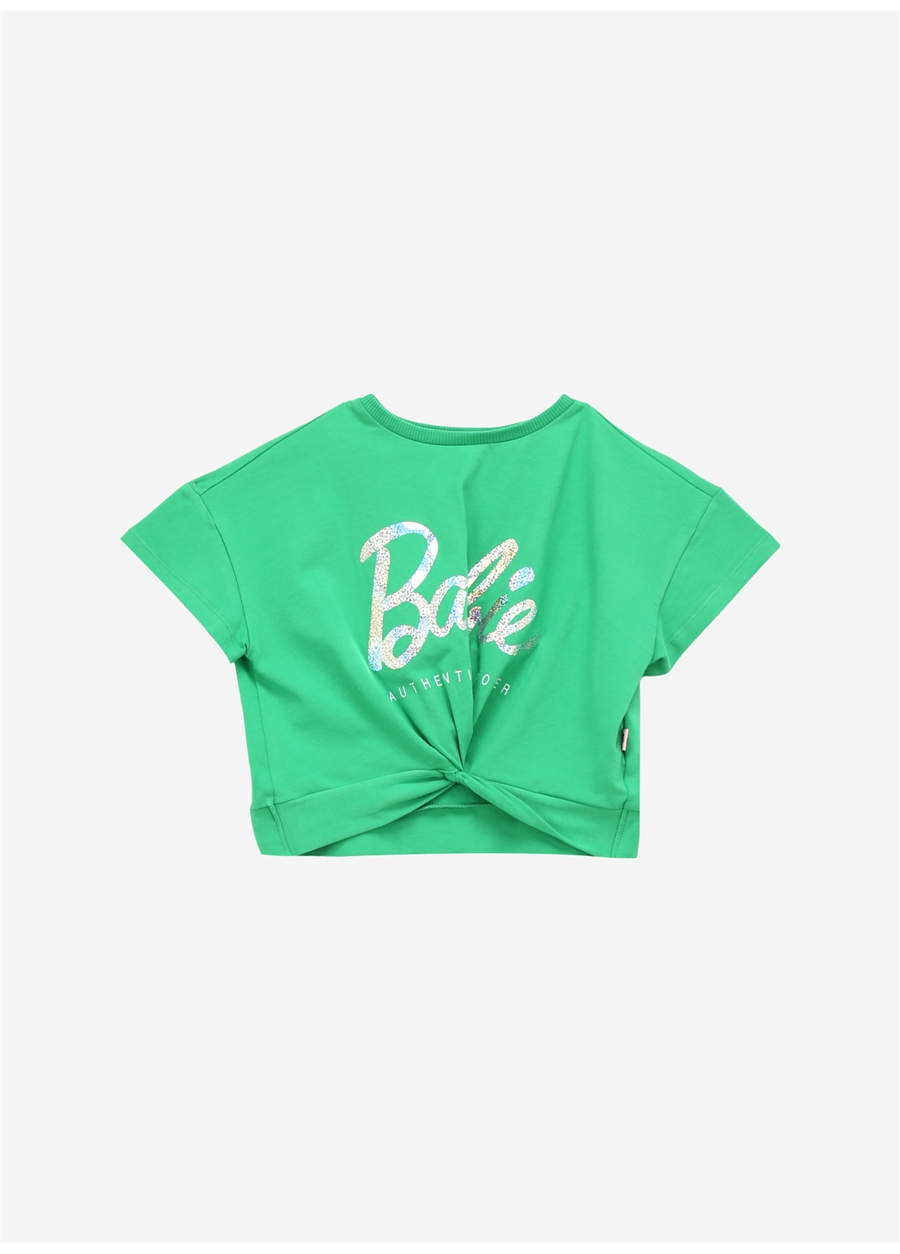 Barbie Yeşil Kız Çocuk Bisiklet Yaka Regular Fit Varaklı T-Shirt BRB4SG-TST6003
