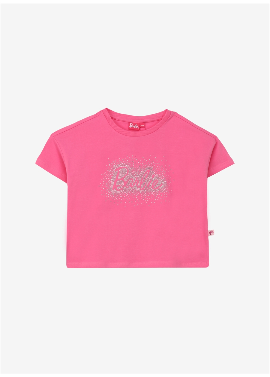 Barbie Pembe Kız Çocuk Bisiklet Yaka Regular Fit Taşlı T-Shirt BRB4SG-TST6004