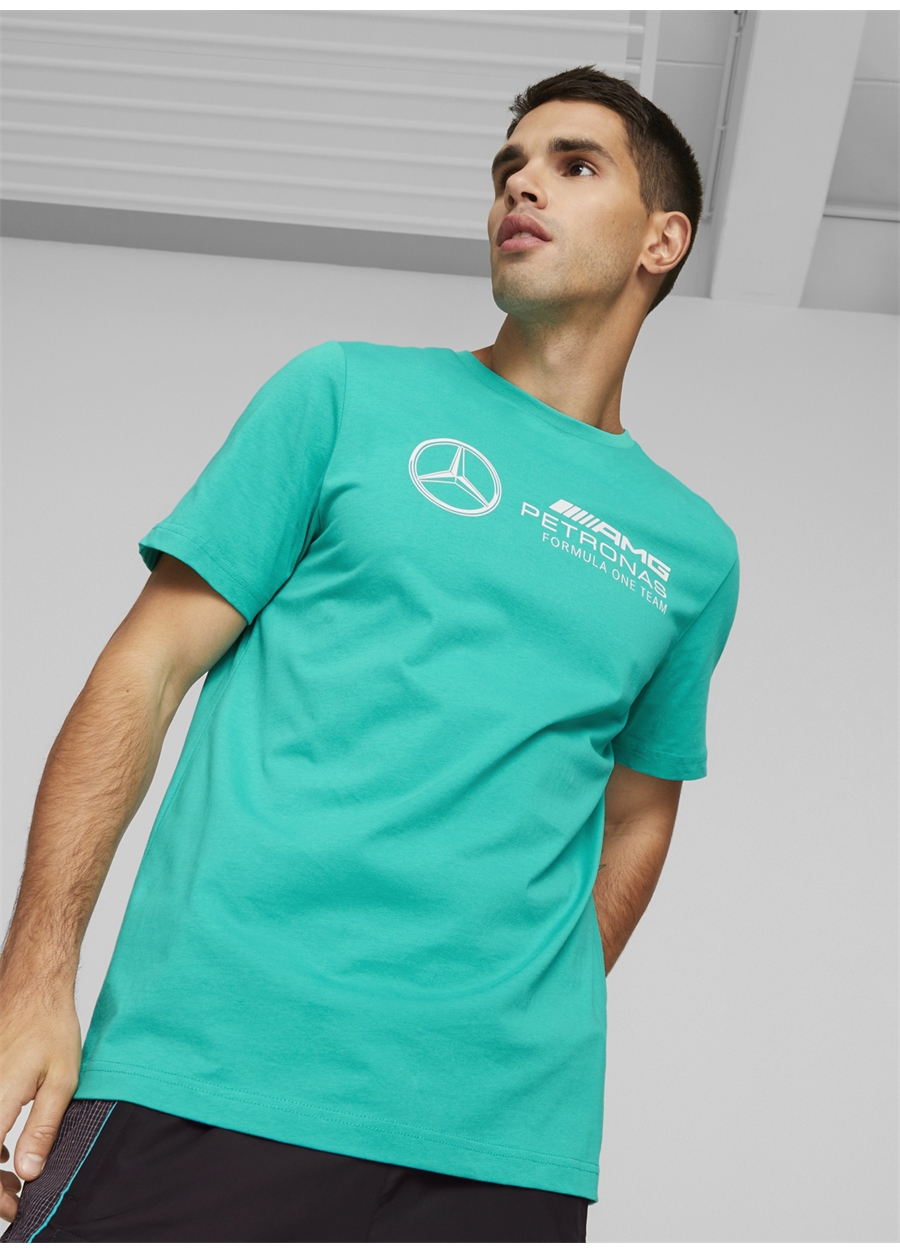 Puma Yeşil Erkek Yuvarlak Yaka Regular Fit T-Shirt 53644705 MAPF1 ESS Logo Tee