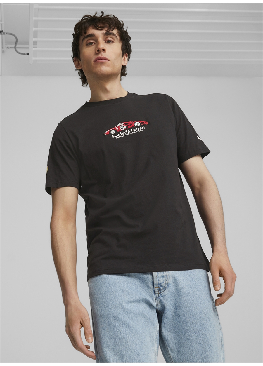 Puma Siyah Erkek Yuvarlak Yaka Regular Fit T-Shirt 62094701 Ferrari Race Graphic Tee 1