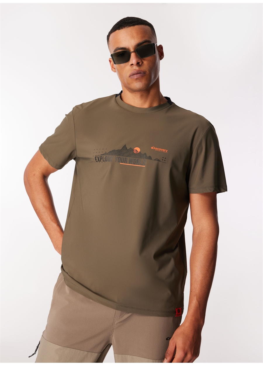 Discovery Expedition Haki Erkek Bisiklet Yaka Relaxed Baskılı Su İtici T-Shirt D4SM-TST3262_2