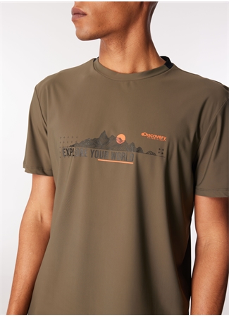 Discovery Expedition Haki Erkek Bisiklet Yaka Relaxed Baskılı Su İtici T-Shirt D4SM-TST3262_3