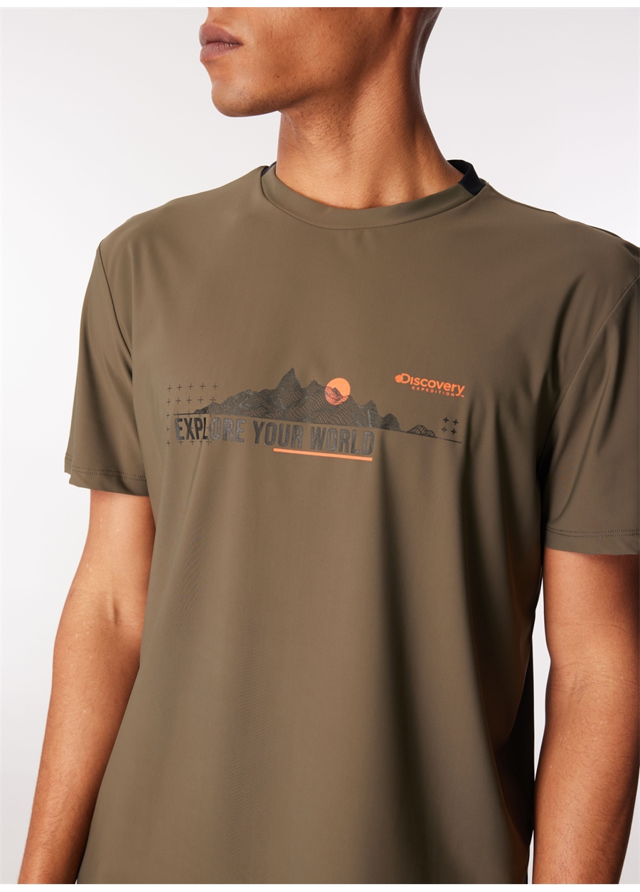 Discovery Expedition Haki Erkek Bisiklet Yaka Relaxed Baskılı Su İtici T-Shirt D4SM-TST3262_3