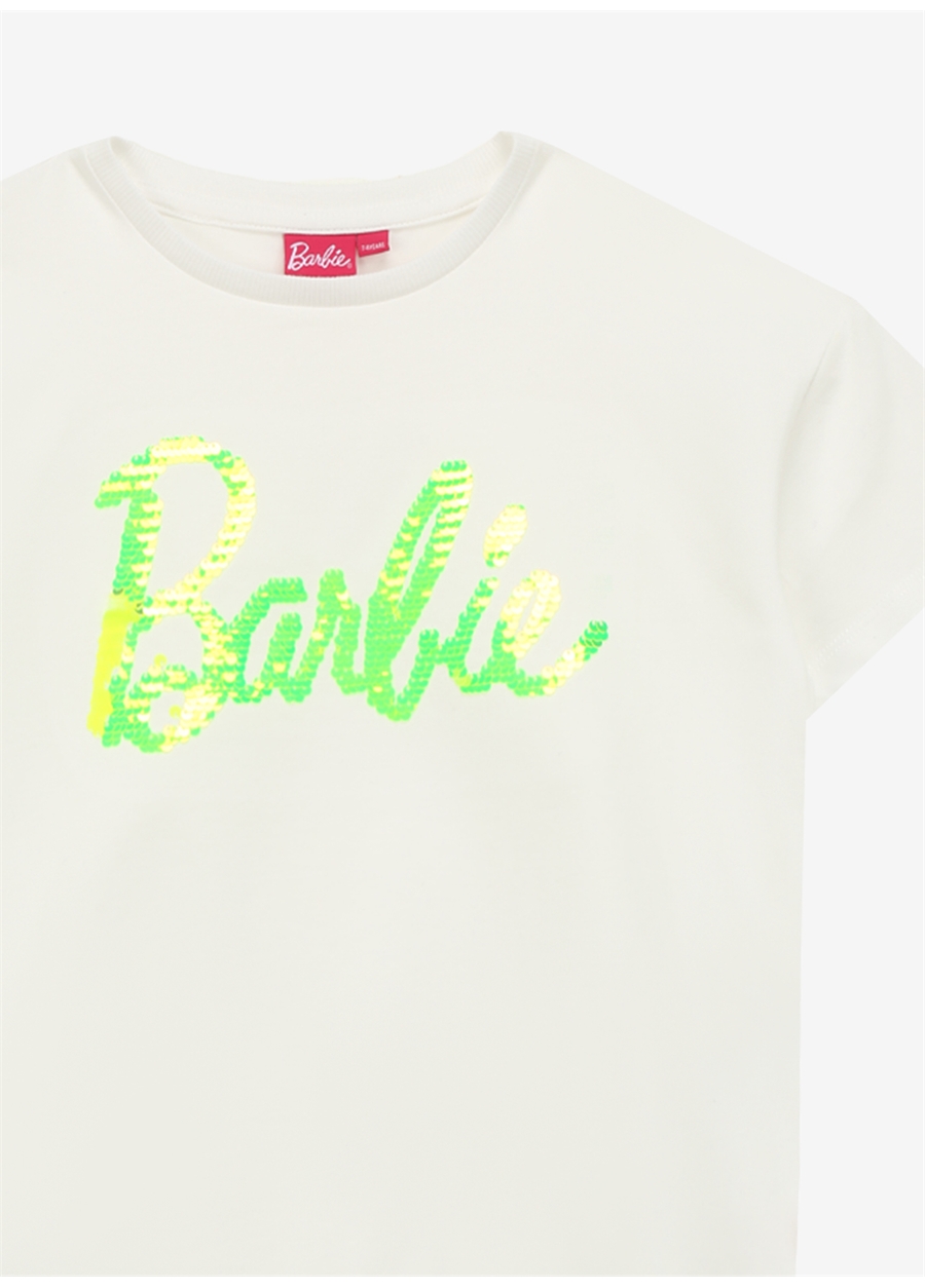 Barbie Payetli Sarı - Beyaz Kız Çocuk T-Shirt BRB4SG-TST6020_2