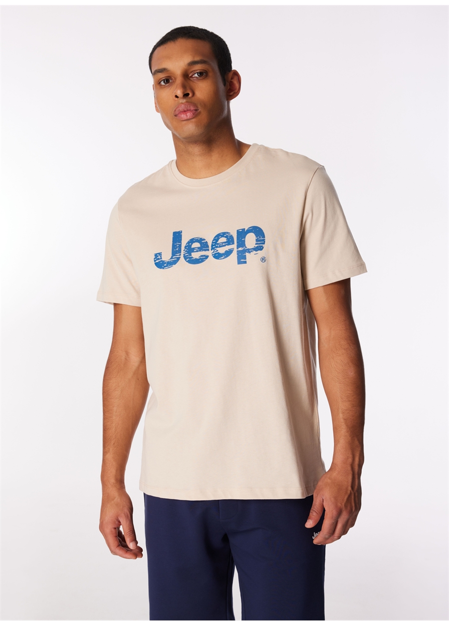 Jeep Bisiklet Yaka Baskılı Bej Erkek T-Shirt J4SM-TST7256
