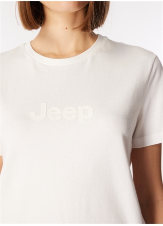 Jeep Kırık Beyaz Kadın Bisiklet Yaka Baskılı T-Shirt J4SL-TST7029_3