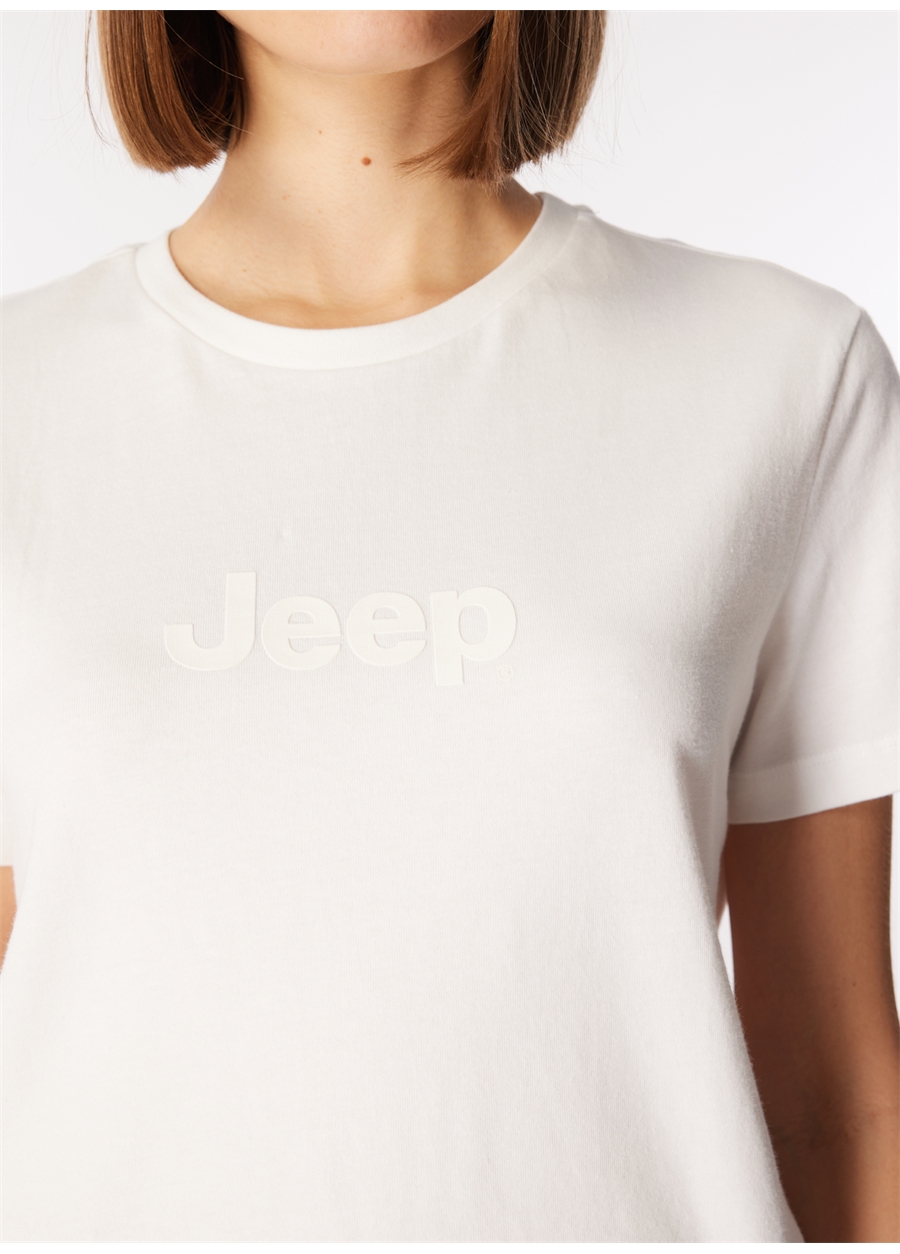 Jeep Kırık Beyaz Kadın Bisiklet Yaka Baskılı T-Shirt J4SL-TST7029_3