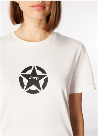 Jeep Kırık Beyaz Kadın Bisiklet Yaka Basic Baskılı T-Shirt J4SL-TST7030_4