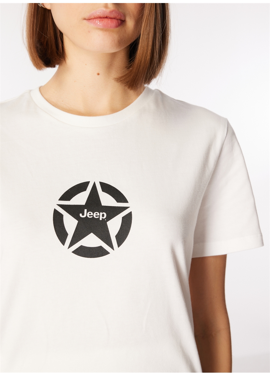 Jeep Kırık Beyaz Kadın Bisiklet Yaka Basic Baskılı T-Shirt J4SL-TST7030_4