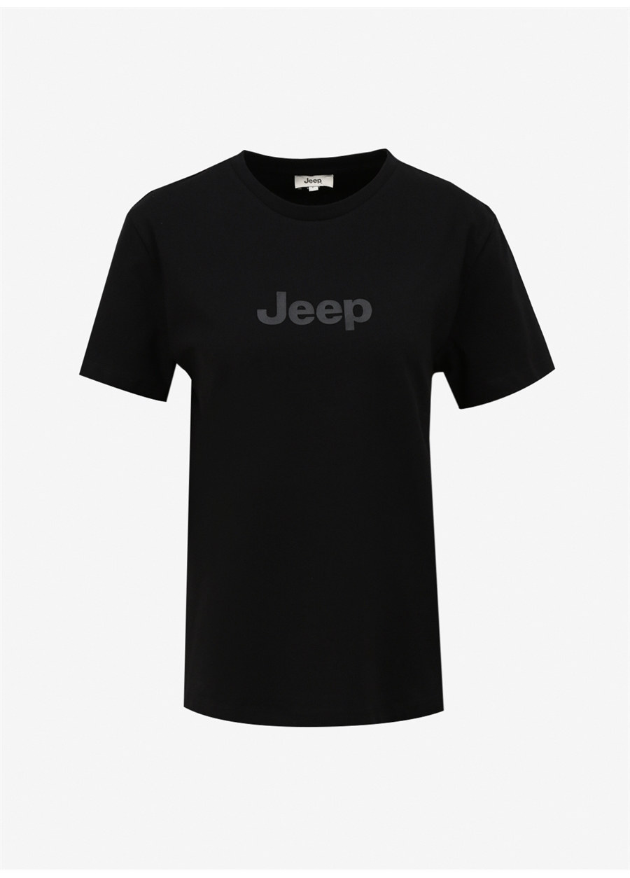 Jeep Siyah Kadın Bisiklet Yaka Baskılı T-Shirt J4SL-TST7029