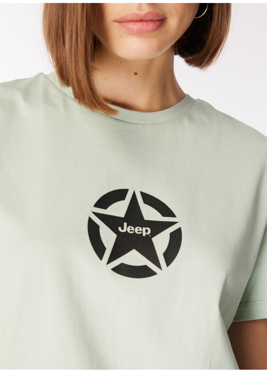 Jeep Su Yeşili Kadın Bisiklet Yaka Basic Baskılı T-Shirt J4SL-TST7030_3