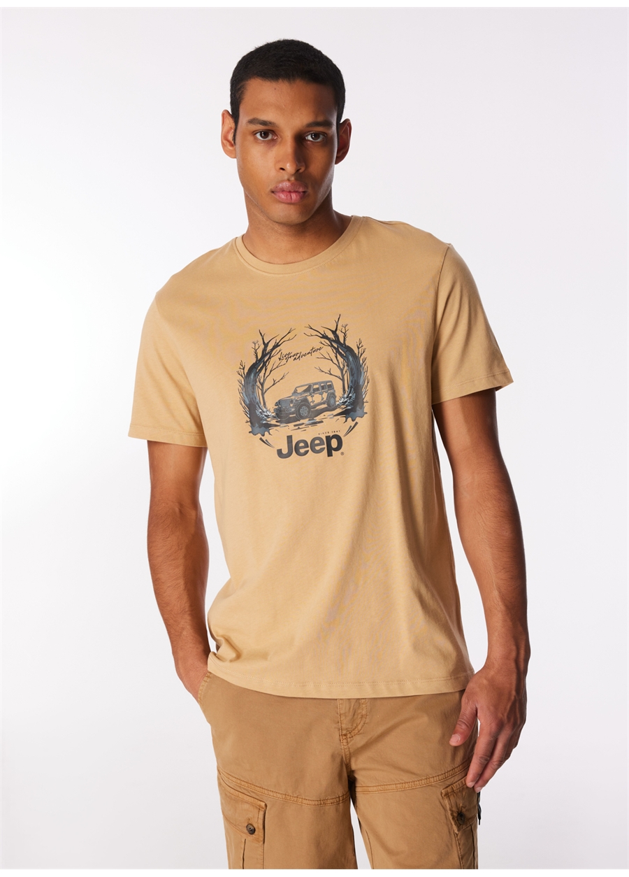 Jeep Deve Tüyü Erkek Bisiklet Yaka Relaxed Baskılı T-Shirt J4SM-TST7258