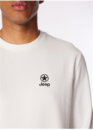 Jeep Kırık Beyaz Erkek Bisiklet Yaka Relaxed Baskılı Sweatshirt J4SM-SWT7228_3