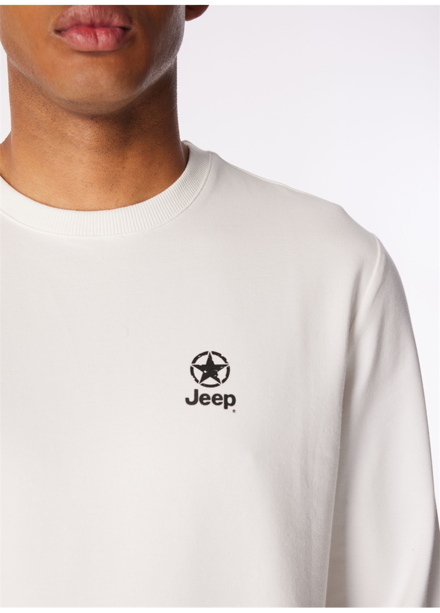 Jeep Kırık Beyaz Erkek Bisiklet Yaka Relaxed Baskılı Sweatshirt J4SM-SWT7228_3