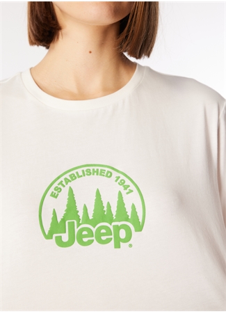 Jeep Bisiklet Yaka Baskılı Kırık Beyaz Kadın T-Shirt J4SL-TST7026_4