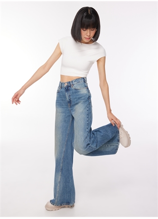 Denim Trip DT10441 AIDAN Super Wide Leg Fit No Mavi Kadın Normal Bel Standart Desenli Denim Pantolon_1