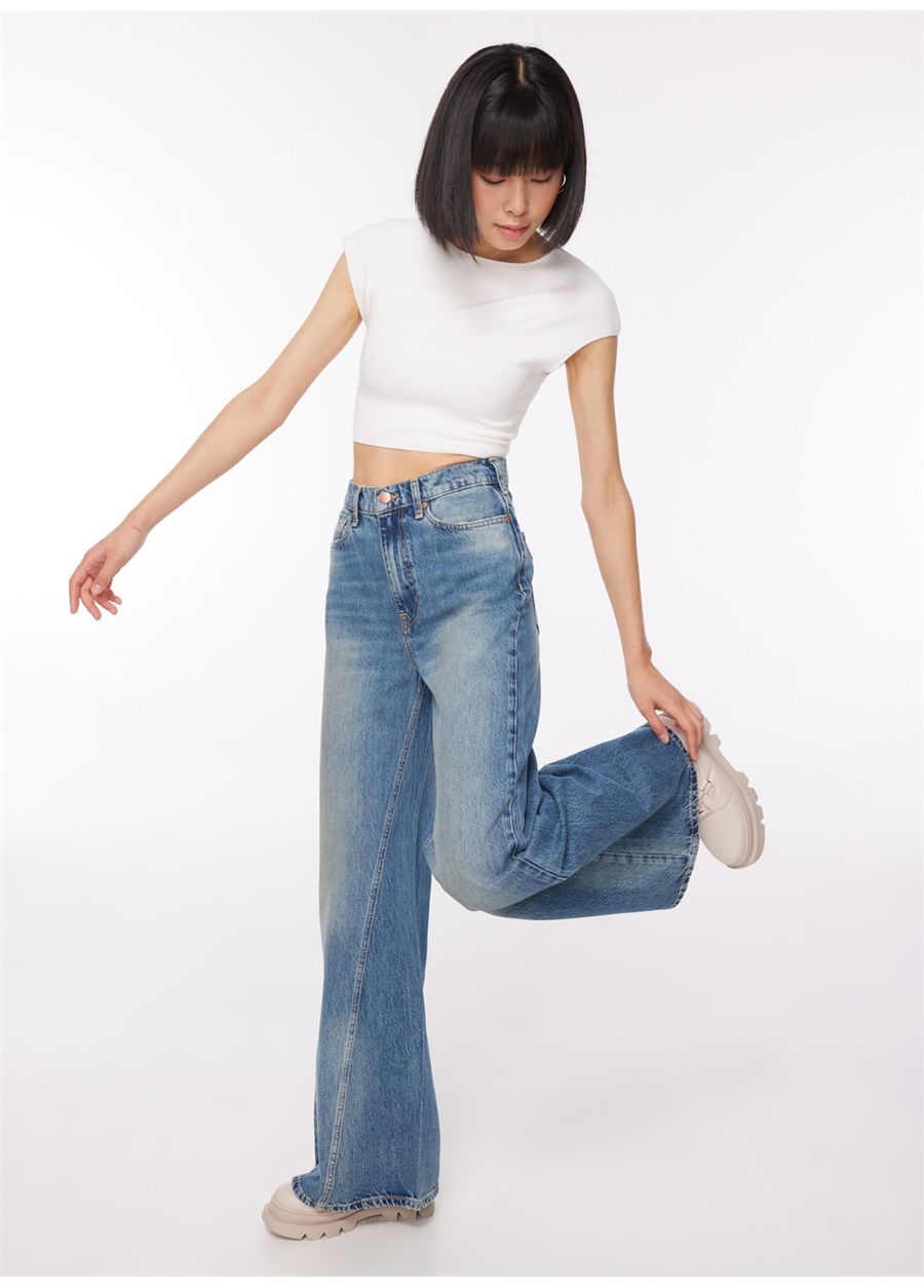 Denim Trip DT10441 AIDAN Super Wide Leg Fit No Mavi Kadın Normal Bel Standart Desenli Denim Pantolon_1