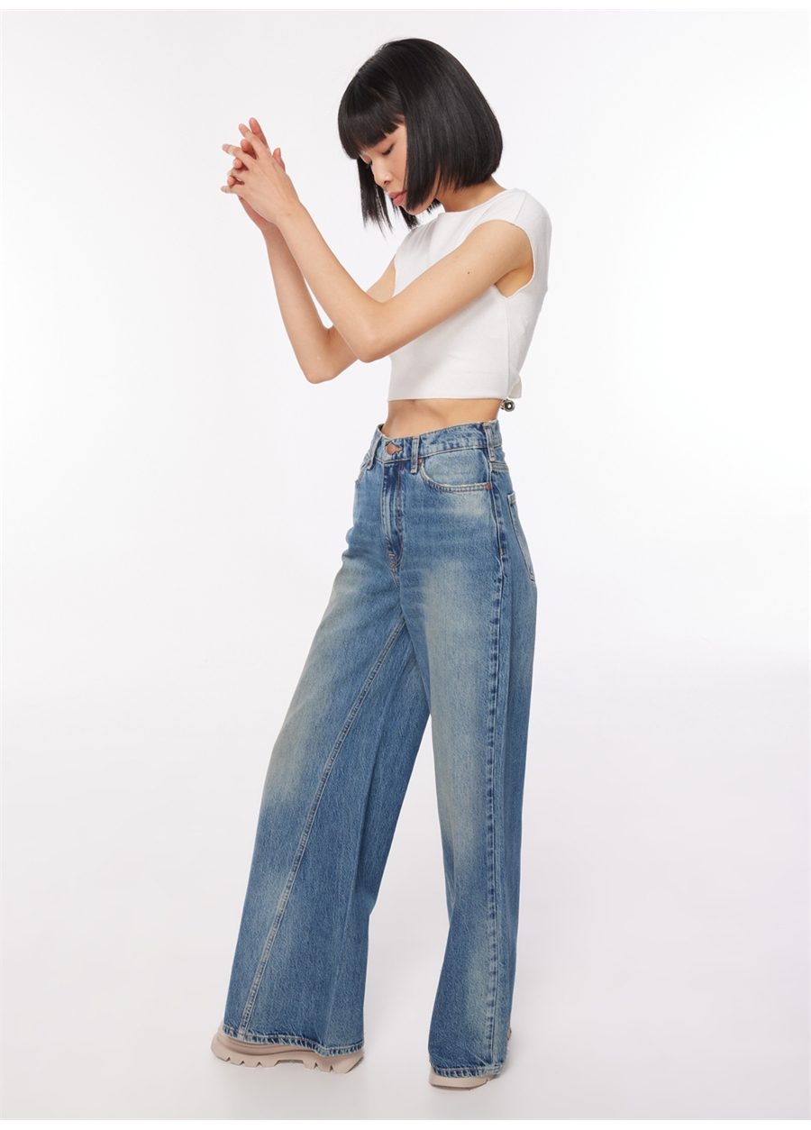 Denim Trip DT10441 AIDAN Super Wide Leg Fit No Mavi Kadın Normal Bel Standart Desenli Denim Pantolon_2