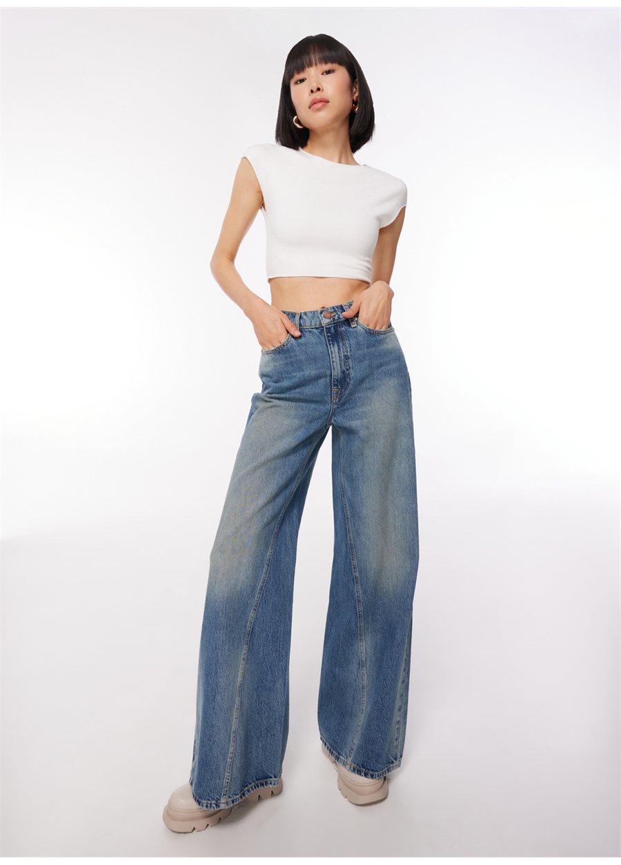 Denim Trip DT10441 AIDAN Super Wide Leg Fit No Mavi Kadın Normal Bel Standart Desenli Denim Pantolon_3