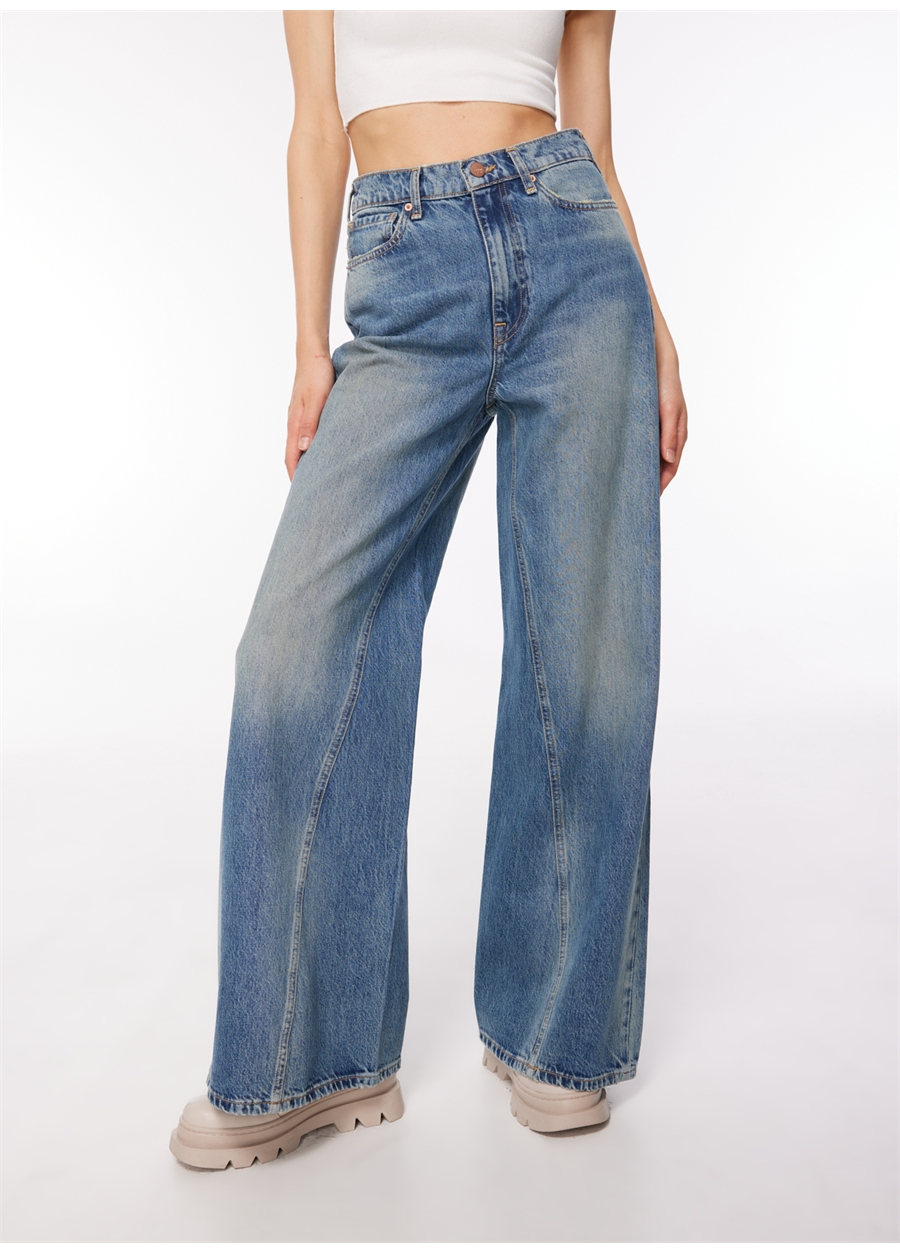 Denim Trip DT10441 AIDAN Super Wide Leg Fit No Mavi Kadın Normal Bel Standart Desenli Denim Pantolon_4