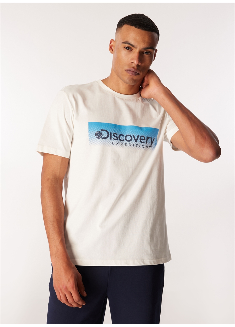 Discovery Expedition Beyaz Erkek Bisiklet Yaka Baskılı T-Shirt D4SM-TST3274