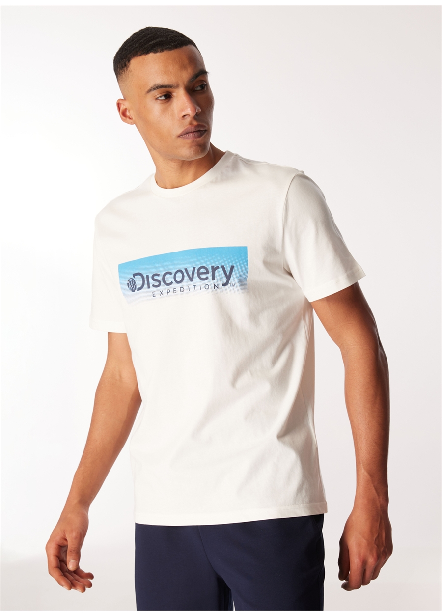 Discovery Expedition Beyaz Erkek Bisiklet Yaka Baskılı T-Shirt D4SM-TST3274_2