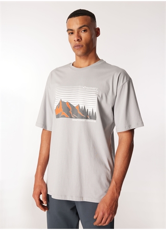 Discovery Expedition Gri Erkek Bisiklet Yaka Loose Fit Baskılı T-Shirt D4SM-TST3253