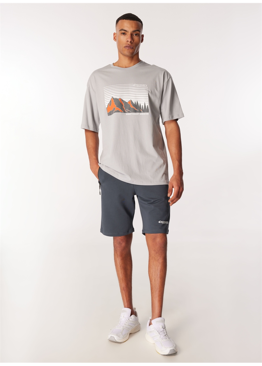 Discovery Expedition Gri Erkek Bisiklet Yaka Loose Fit Baskılı T-Shirt D4SM-TST3253_1