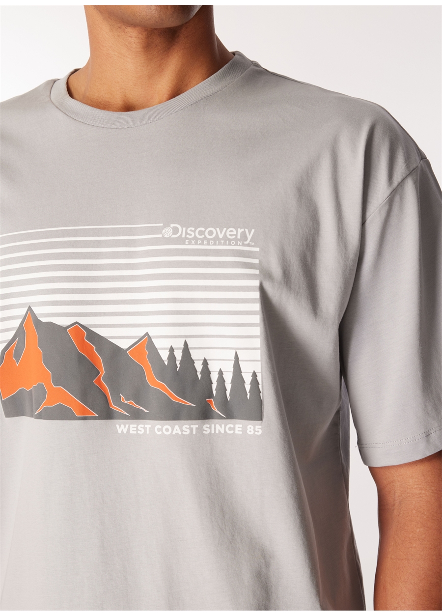 Discovery Expedition Gri Erkek Bisiklet Yaka Loose Fit Baskılı T-Shirt D4SM-TST3253_3