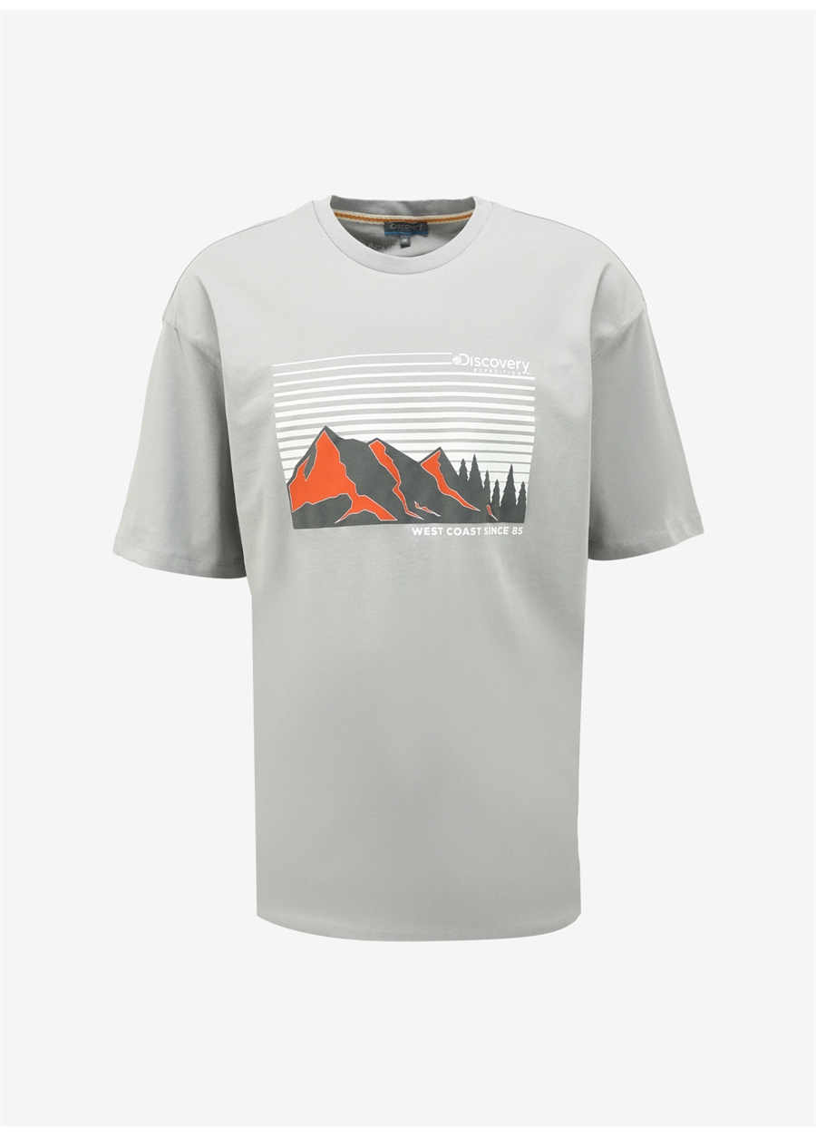 Discovery Expedition Gri Erkek Bisiklet Yaka Loose Fit Baskılı T-Shirt D4SM-TST3253_5