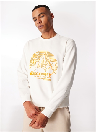 Discovery Expedition Kırık Beyaz Bisiklet Yaka Relaxed Baskılı Sweatshirt DS4M-SWT3237_2