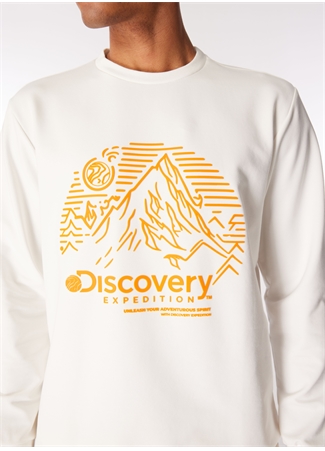 Discovery Expedition Kırık Beyaz Bisiklet Yaka Relaxed Baskılı Sweatshirt DS4M-SWT3237_3