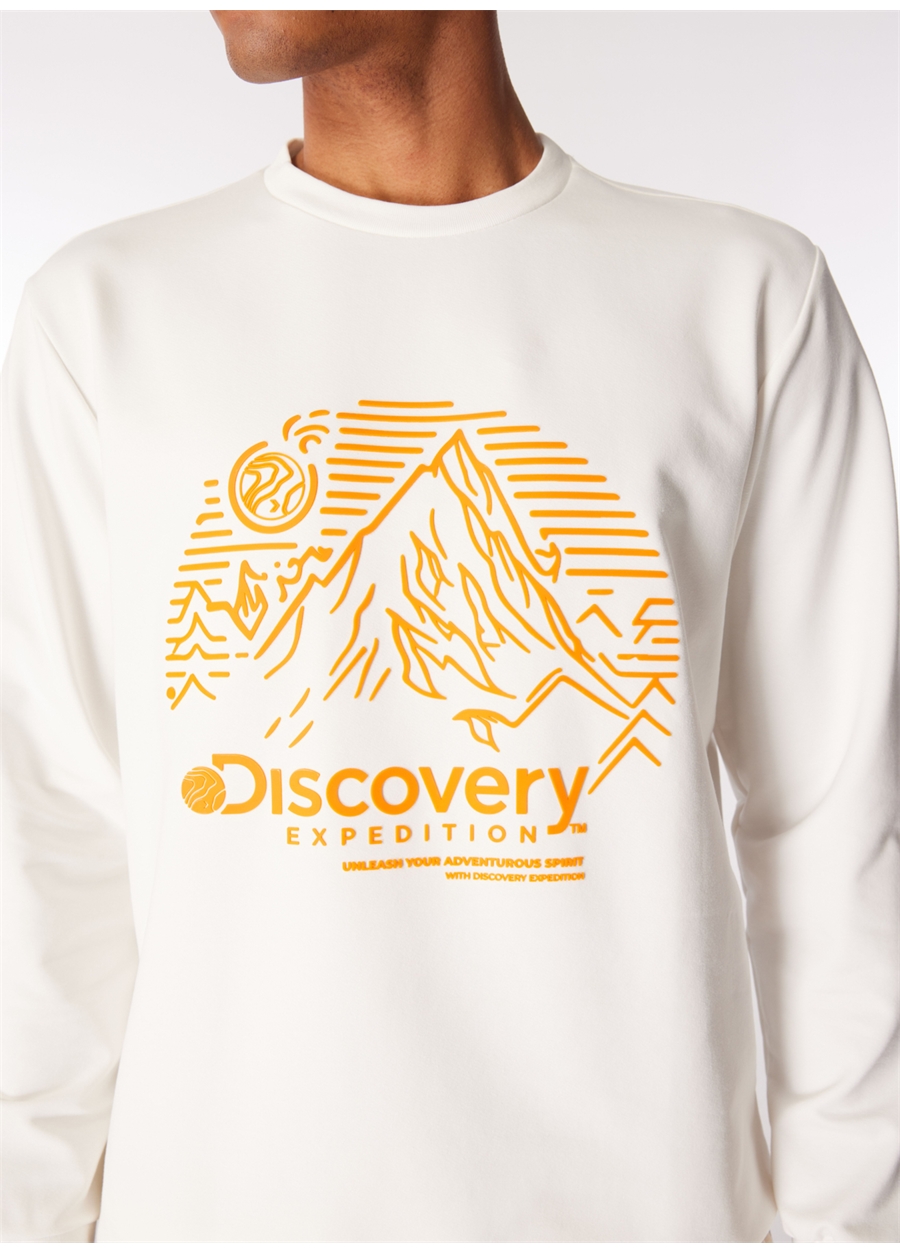 Discovery Expedition Kırık Beyaz Bisiklet Yaka Relaxed Baskılı Sweatshirt DS4M-SWT3237_3